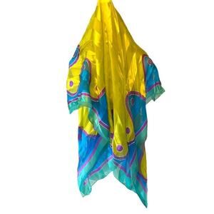 Adrienne Vittadini Yellow Blue Purple Silver Swirl and dot Scarf